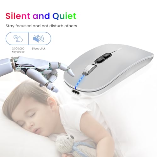 Verilux® Wireless Mouse Rechargeable Battery Level Visible 3 Modes 2.4G 3.0BT 5.0BT Bluetooth for Laptop 1600DPI Ergonomic Silent Mac PC iPad Sliver 3PCS Verilux® Wireless Mouse Rechargeable Battery Level Visible 3 Modes 2.4G 3.0BT 5.0BT Bluetooth for Laptop 1600DPI Ergonomic Silent Mac PC iPad Sliver 3PCS